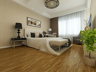 现代卧室实木地板效果图