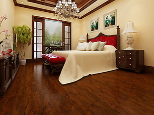 新中式卧室实木地板效果图
