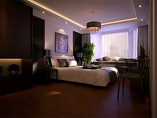 3D渲染中式卧室偏现代家装模型