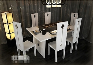 白色调简约中式餐桌椅素材图