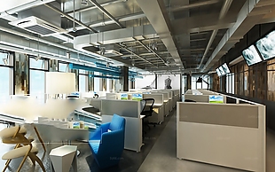 现代办公室空间3D模型效果图