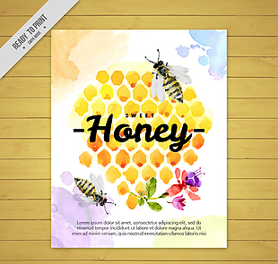 彩绘蜂窝和蜜蜂矢量素材