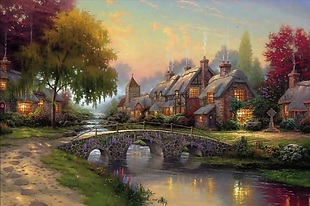 欧洲乡村风景画背景墙素材