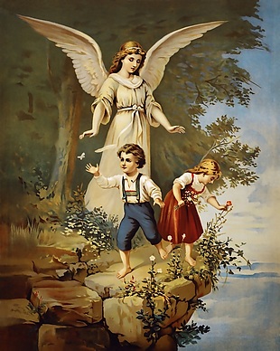 天使与童男童女背景墙素材
