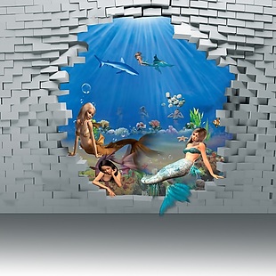 3D海底魔幻童话世界美人鱼背景墙