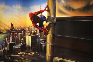 3D高楼蜘蛛侠背景墙