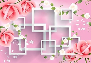 3D粉色玫瑰立体创意画背景墙
