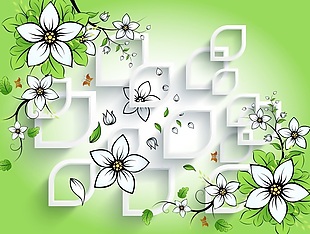 3D白色花朵立体创意画背景墙