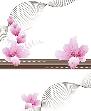 中式唯美粉色花朵流线移门画