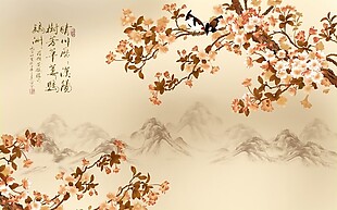 山水梅花背景墙