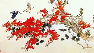 花鸟复古中式背景墙装饰画