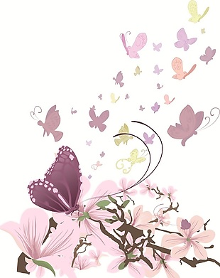 桃花树上的蝴蝶移门创意画