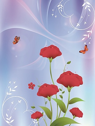 梦幻红色花朵漂亮移门图