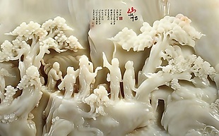山水情白玉仙境浮雕3D背景墙
