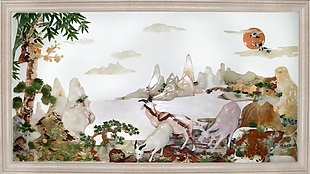 中式手绘山水牧羊图瓷砖背景墙