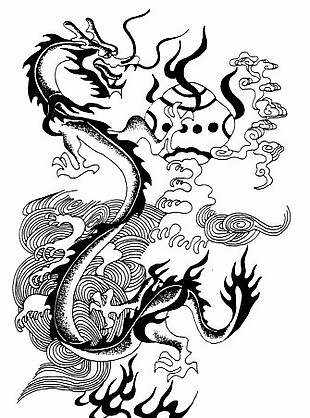 中式图案龙纹黑白图龙袍图案