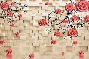 3D玫瑰倒影瓷砖背景墙