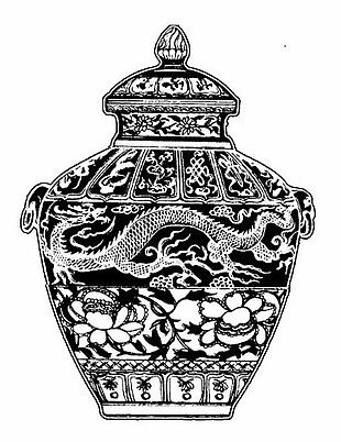 中式图案龙纹黑白图花瓶