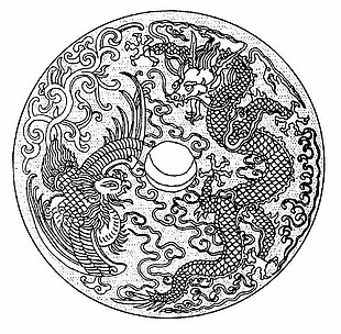 中式图案龙纹玉雕黑白图