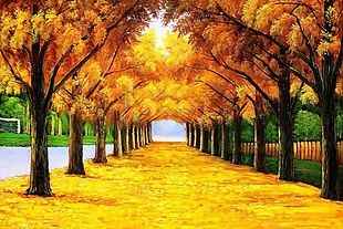秋日风景瓷砖背景墙带路径