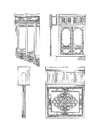 中式雕花木床家具建筑分层图