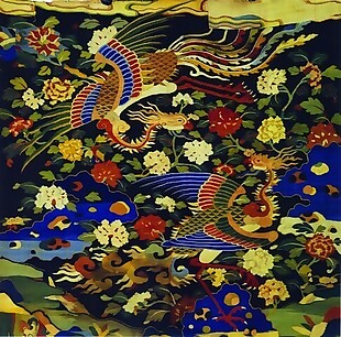 中式元素布纹贴图花孔雀