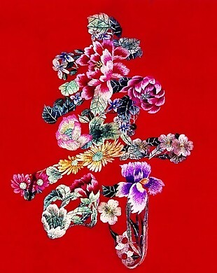 中式元素布纹百花祝寿图