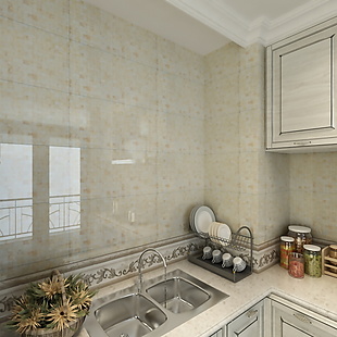 现代厨房陶瓷锦墙砖3d渲染图