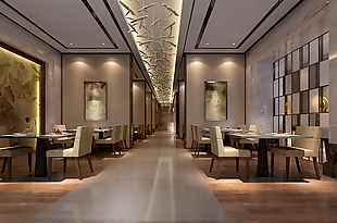 低调风格大型酒店餐厅空间模型下载