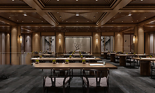 3D渲染中式风格餐厅模型下载
