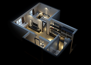 家装二室一厅空间3d模型