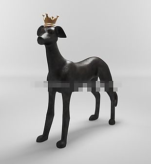 3D渲染现代雕塑黑狗效果图