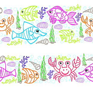 儿童涂鸦可爱的海洋生物插画