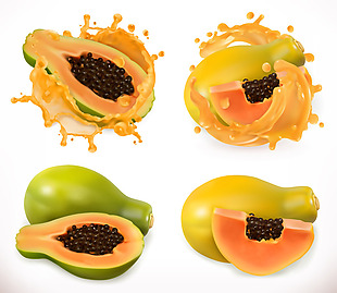 水果木瓜和木瓜汁插画