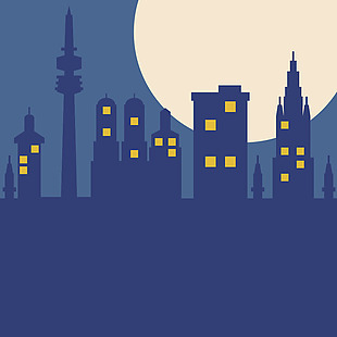 手绘夜晚月亮城市背景