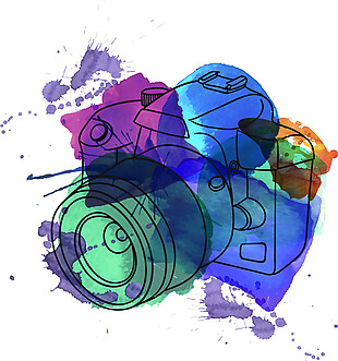 蓝色水彩照相机Png素材图片