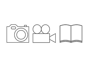 照相机摄像机和图书图标sketch素材
