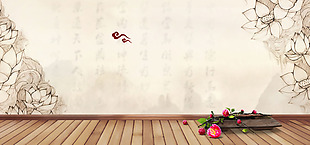 中国风花朵木板淘宝全屏banner背景