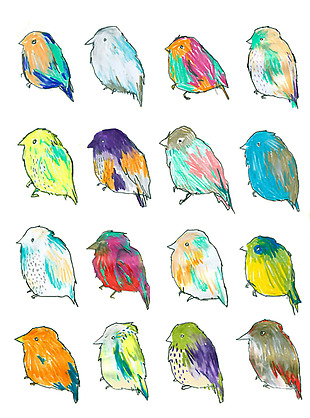彩色手绘小鸟图案
