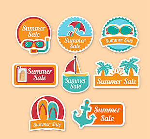8款彩色夏季假日促销标签矢量
