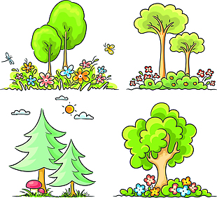 绿色卡通的小树插画
