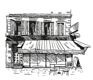 手绘浪漫的咖啡厅插画
