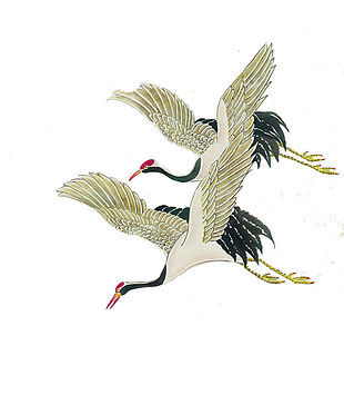 复古水彩白鹤画图案