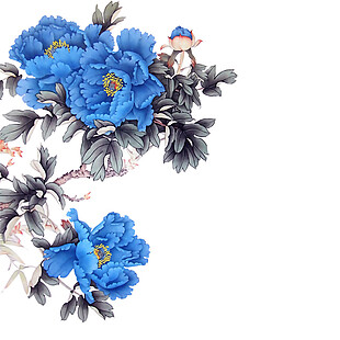 蓝色水彩花卉图案元素