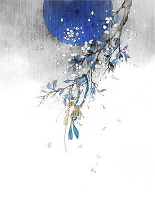 精美蓝色古风花卉图案