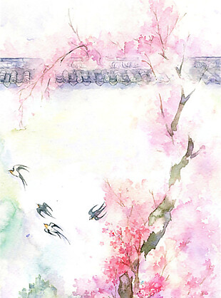 粉色水彩花卉图案元素