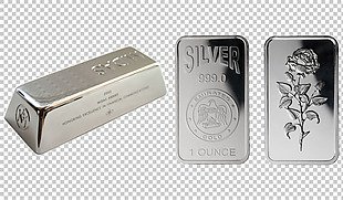 三块银砖银器免抠png透明图层素材