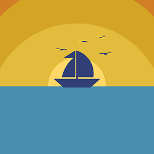 手绘日出大海帆船背景