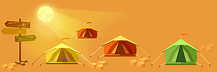 淘宝矢量卡通户外运动帐篷太阳指示牌海报