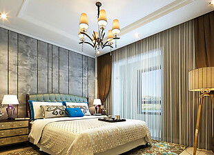 2017欧式家装卧室床背景墙设计效果图